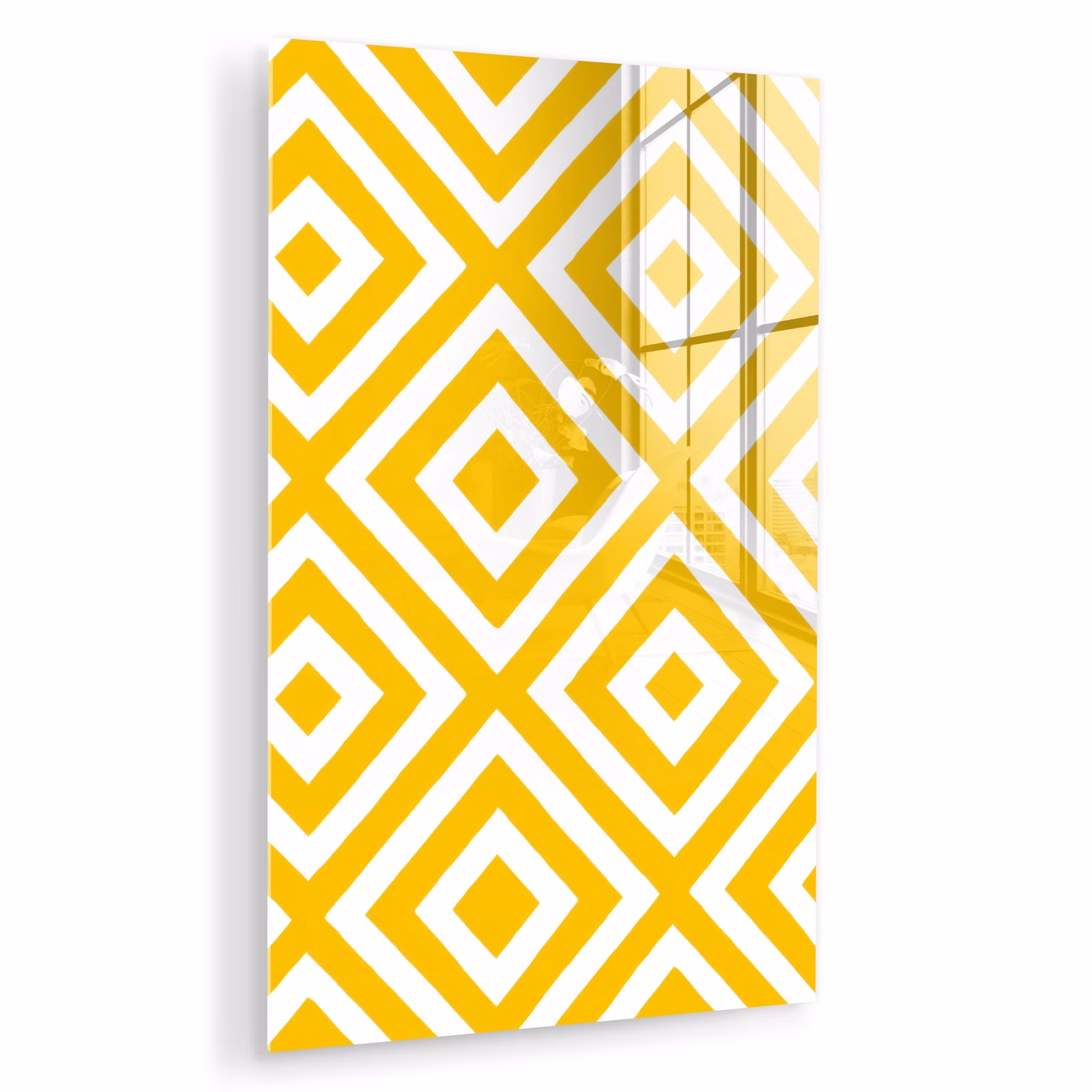 Glas schilderij - Geometrisch - Lijnen - Modern - Geel - Wit — 1