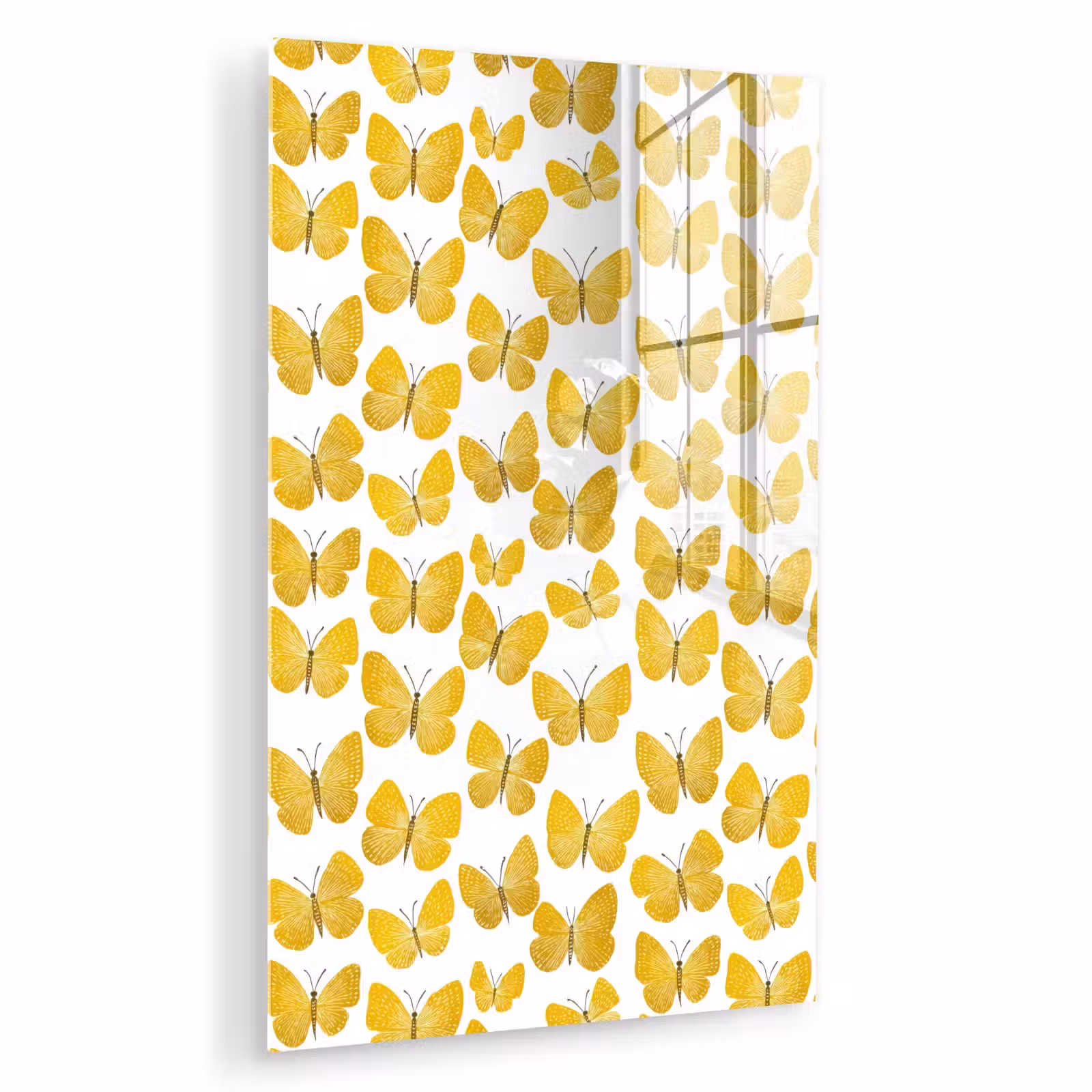 Glas schilderij - Vlinders - Botanisch - Illustratie - Geel - Wit — 1