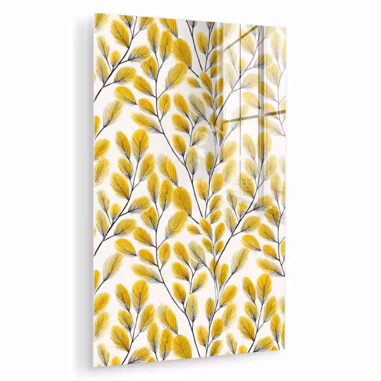 Glas schilderij - Bladeren - Botanisch - Elegant - Geel - Zwart — 1