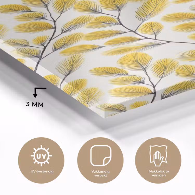 Glas schilderij - Bladeren - Botanisch - Elegant - Geel - Zwart — 3
