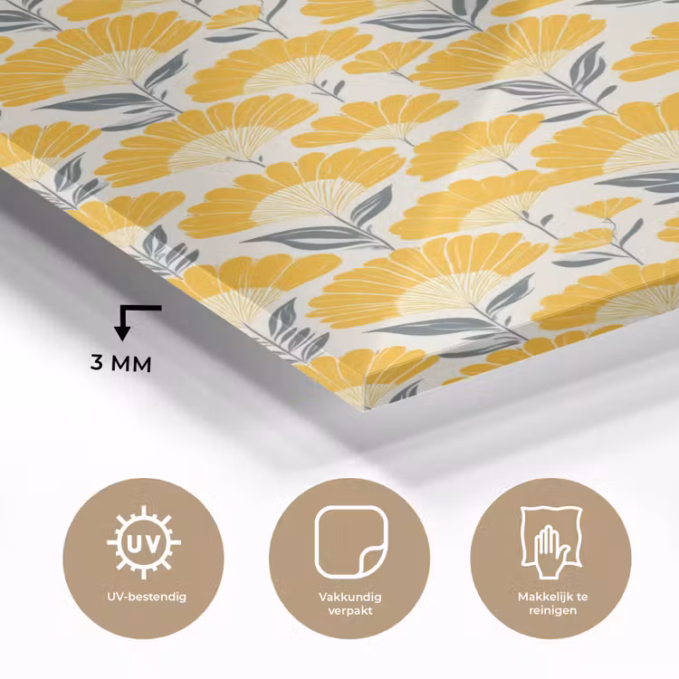 Glas schilderij - Bloemen - Retro - Botanisch - Okergeel - Grijs — 3