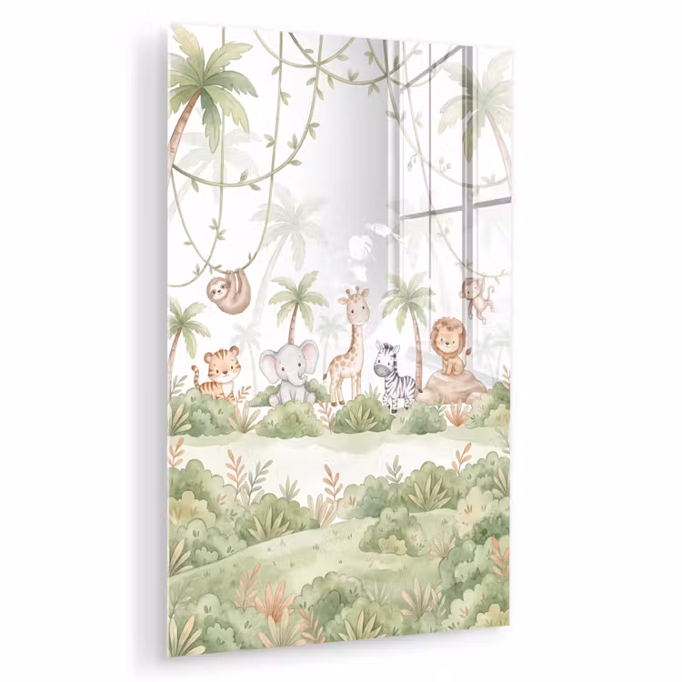 Glas schilderij - Dieren - Jungle - Pastel — 1