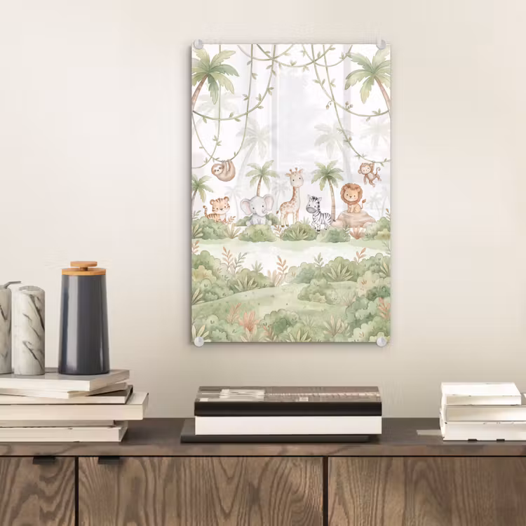 Glas schilderij - Dieren - Jungle - Pastel — 2