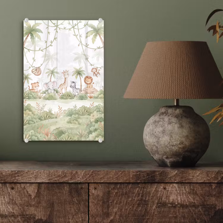Glas schilderij - Dieren - Jungle - Pastel — 4
