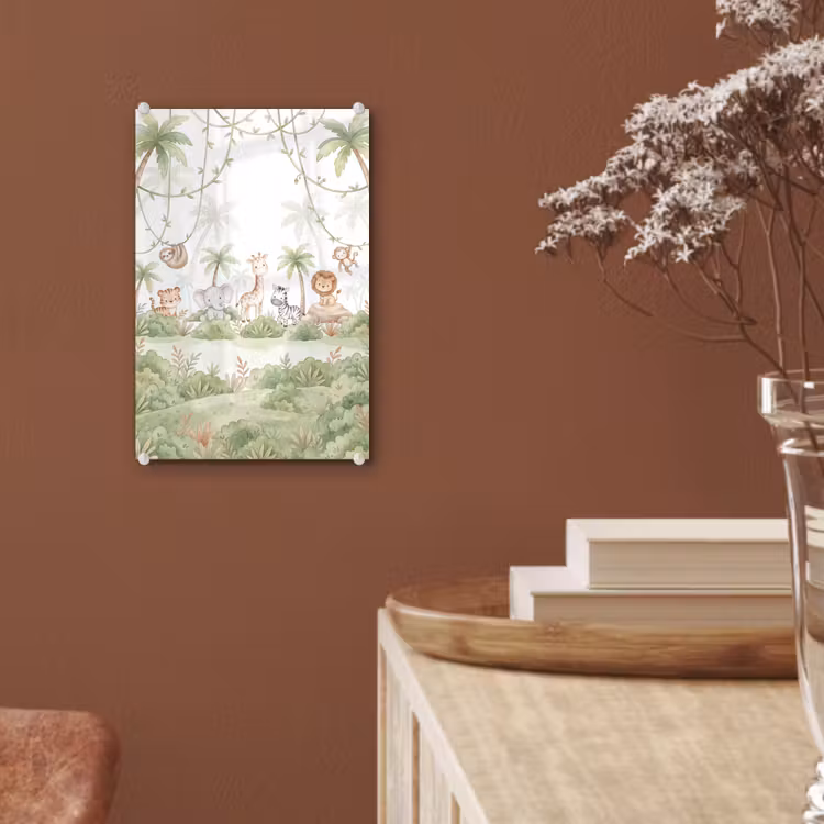 Glas schilderij - Dieren - Jungle - Pastel — 6