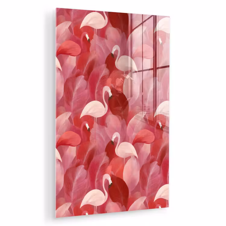 Glas schilderij - Flamingo - Botanisch - Elegant - Roze - Rood — 1