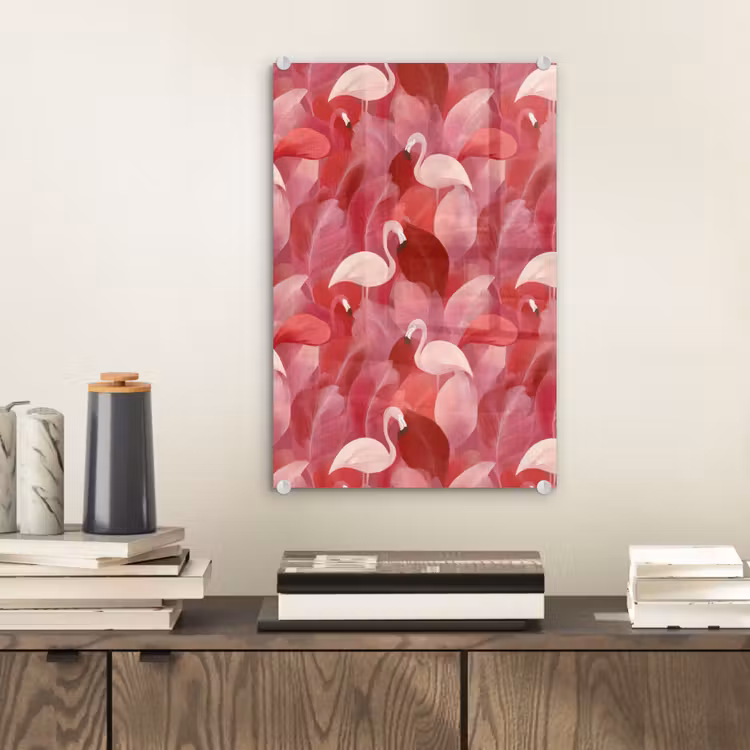 Glas schilderij - Flamingo - Botanisch - Elegant - Roze - Rood — 2
