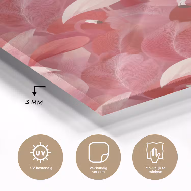 Glas schilderij - Flamingo - Botanisch - Elegant - Roze - Rood — 3