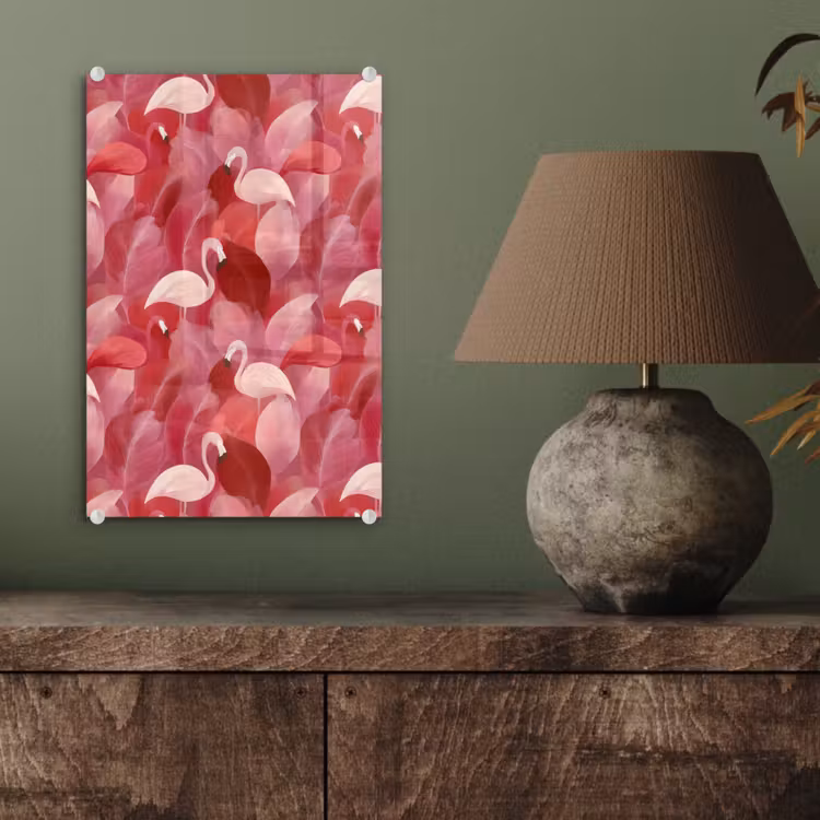 Glas schilderij - Flamingo - Botanisch - Elegant - Roze - Rood — 4