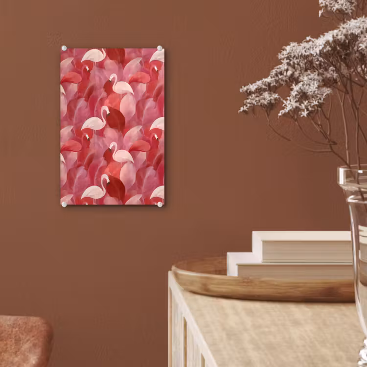 Glas schilderij - Flamingo - Botanisch - Elegant - Roze - Rood — 6
