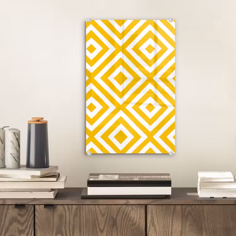Glas schilderij - Geometrisch - Lijnen - Modern - Geel - Wit — 2