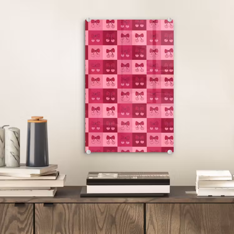 Glas schilderij - Kersen - Strikjes - Speels - Roze - Bordeaux — 2