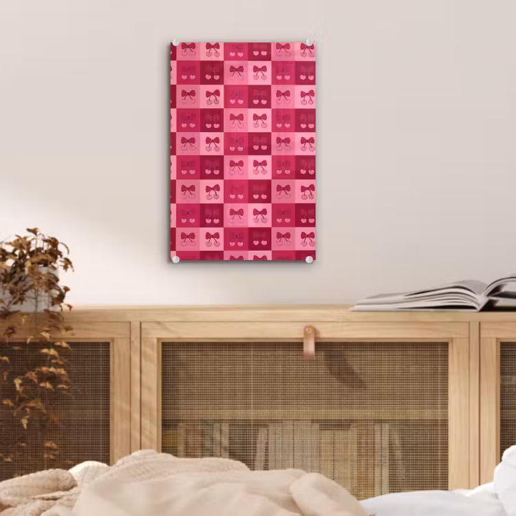 Glas schilderij - Kersen - Strikjes - Speels - Roze - Bordeaux — 5