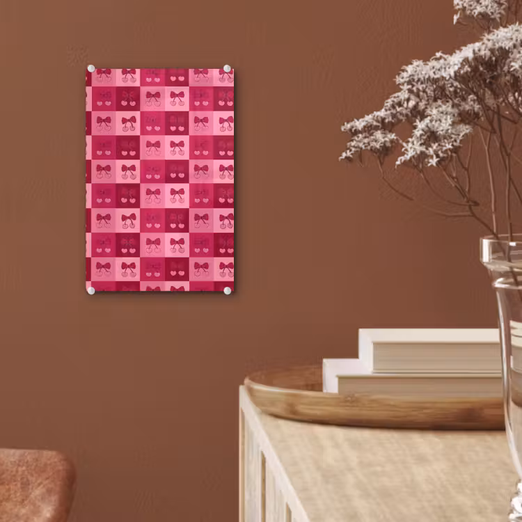 Glas schilderij - Kersen - Strikjes - Speels - Roze - Bordeaux — 6