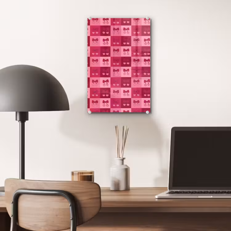 Glas schilderij - Kersen - Strikjes - Speels - Roze - Bordeaux — 7