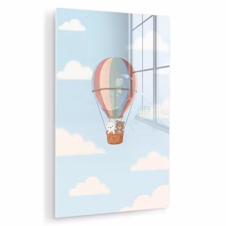 Glas schilderij - Luchtballon - Beren - Pastel — 1
