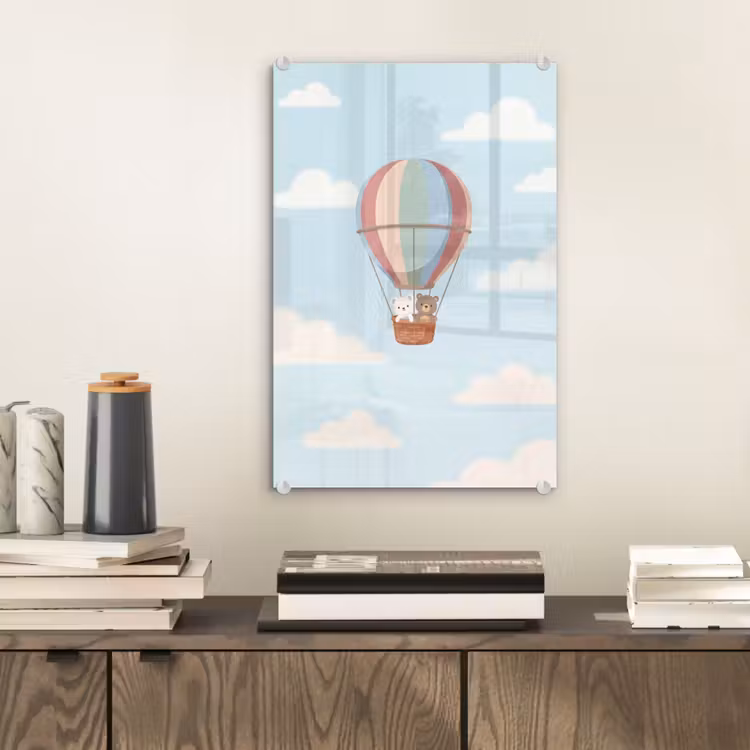 Glas schilderij - Luchtballon - Beren - Pastel — 2