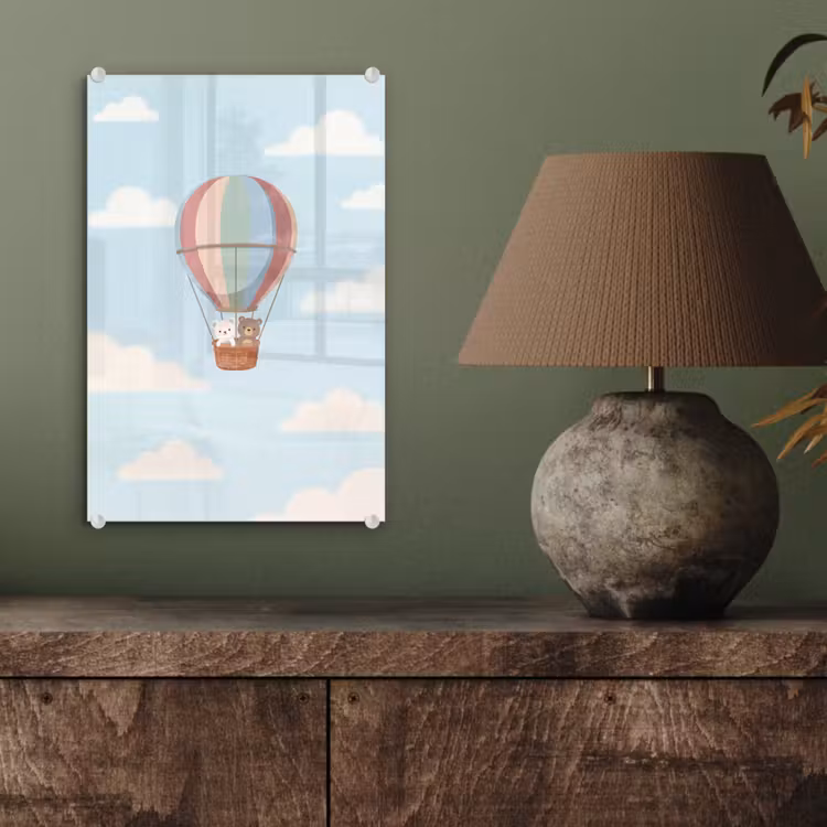 Glas schilderij - Luchtballon - Beren - Pastel — 4