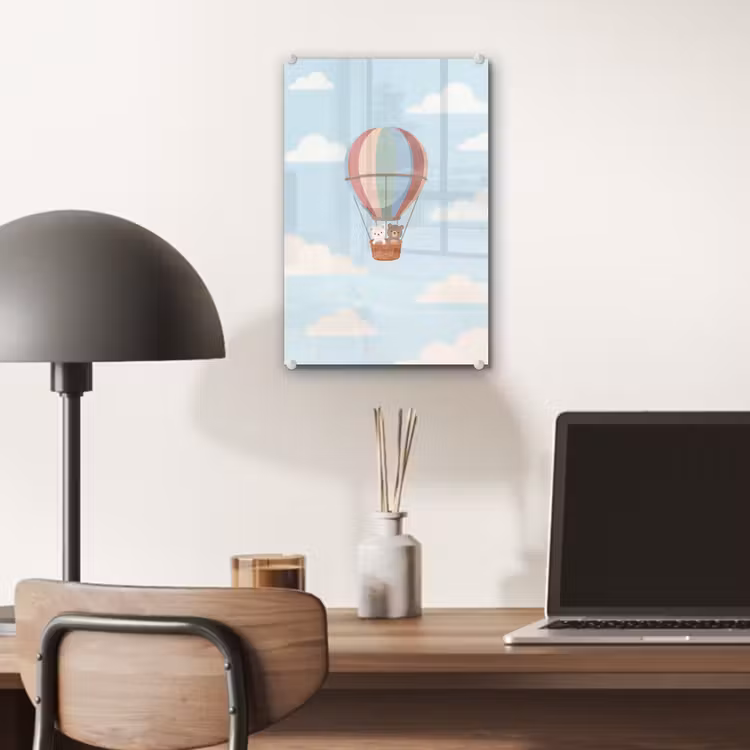 Glas schilderij - Luchtballon - Beren - Pastel — 7