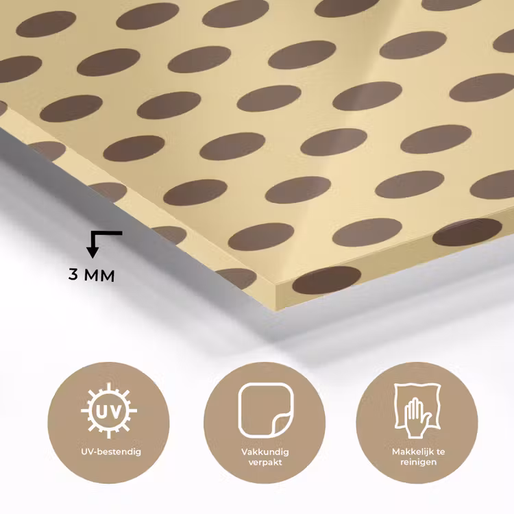 Glas schilderij - Polka Dot - Stippen - Retro - Geel - Bruin — 3