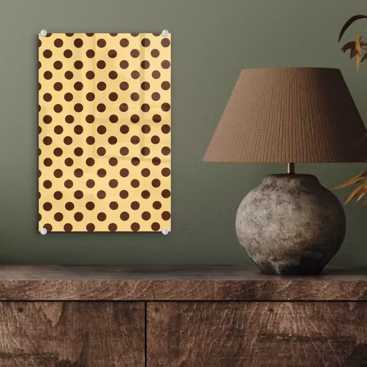 Glas schilderij - Polka Dot - Stippen - Retro - Geel - Bruin — 4