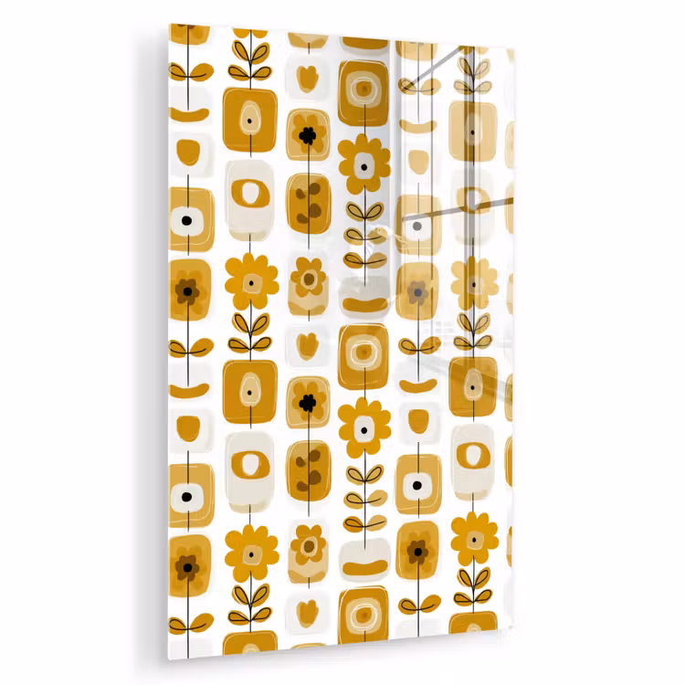 Glas schilderij - Retro - Abstract - Bloemen - Okergeel — 1