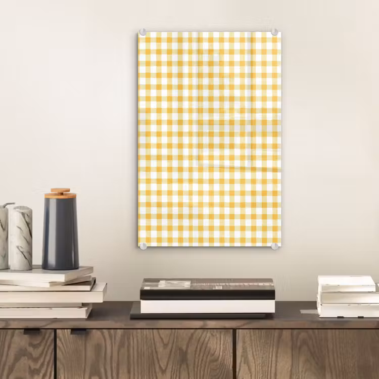 Glas schilderij - Ruit - Gingham - Klassiek - Geel en Wit — 2