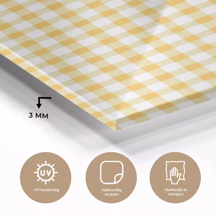 Glas schilderij - Ruit - Gingham - Klassiek - Geel en Wit — 3