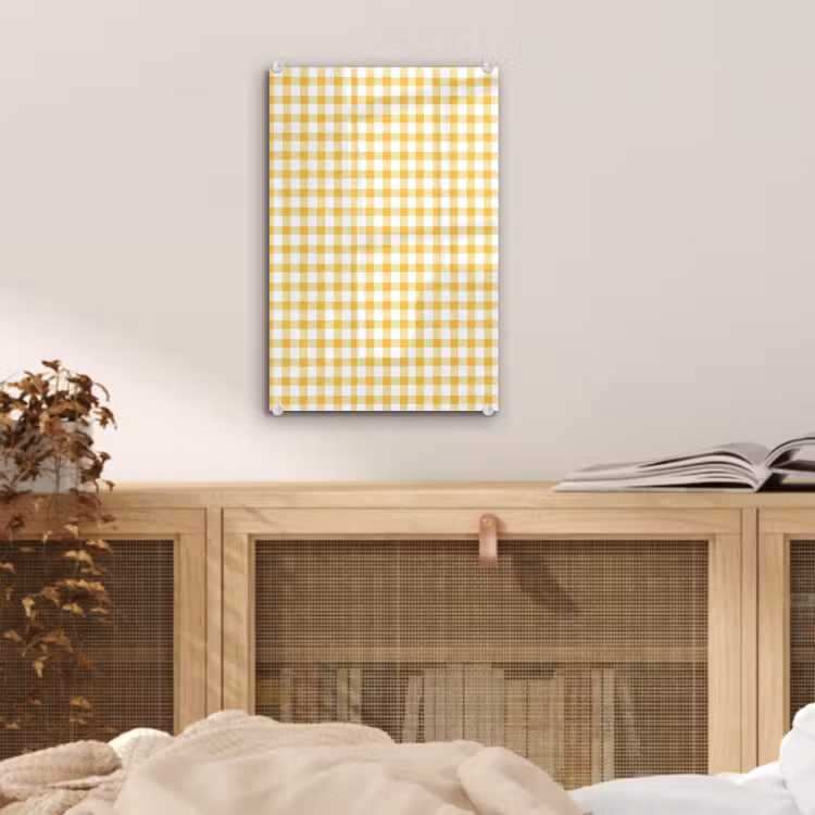 Glas schilderij - Ruit - Gingham - Klassiek - Geel en Wit — 5