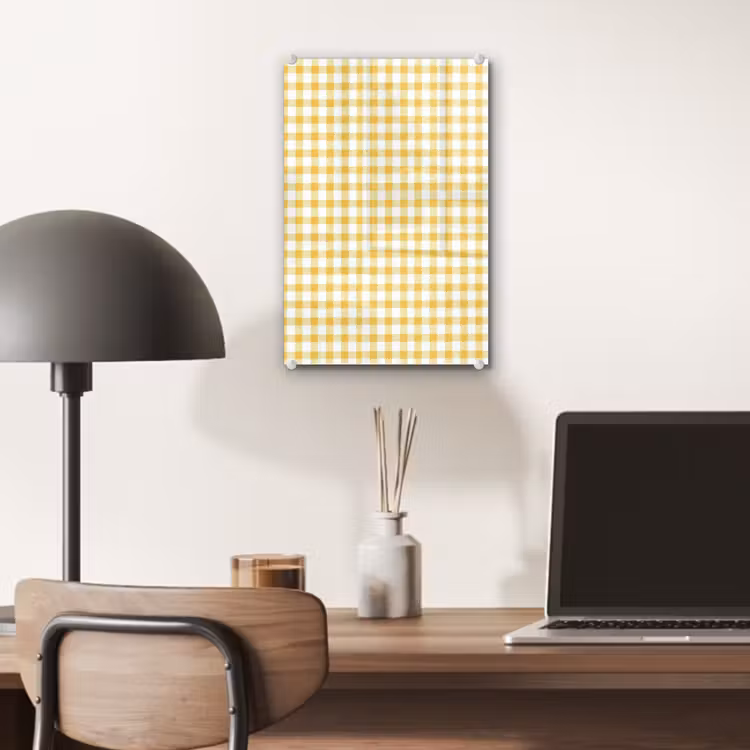Glas schilderij - Ruit - Gingham - Klassiek - Geel en Wit — 7