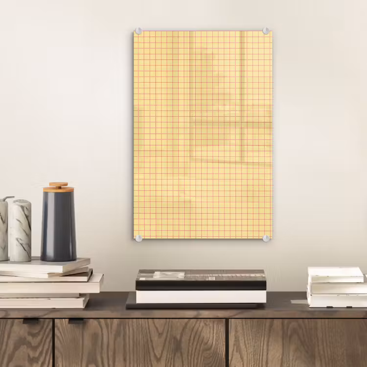 Glas schilderij - Ruitjes - Grid - Minimalistisch - Geel - Roze — 2
