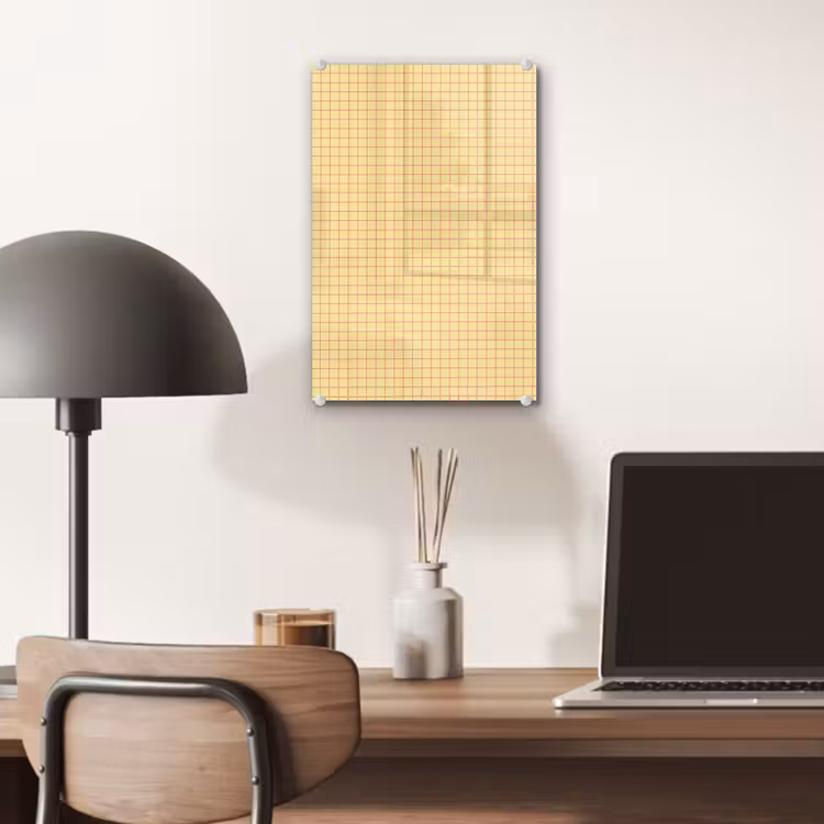 Glas schilderij - Ruitjes - Grid - Minimalistisch - Geel - Roze — 7