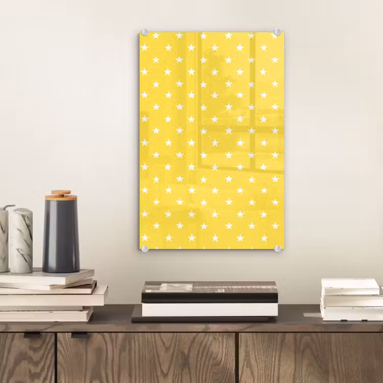 Glas schilderij - Sterren - Patroon - Minimalistisch - Geel — 2
