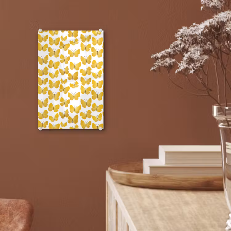Glas schilderij - Vlinders - Botanisch - Illustratie - Geel - Wit — 6