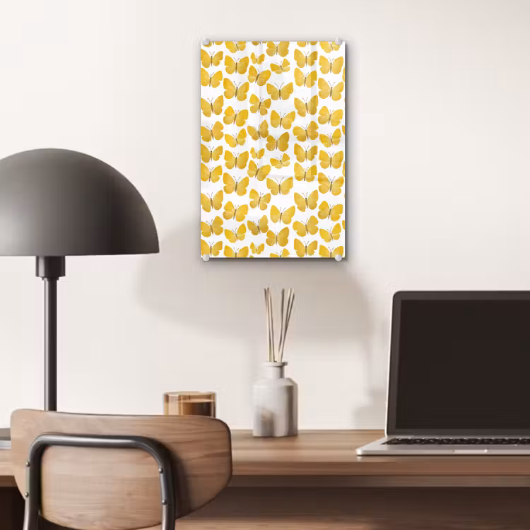 Glas schilderij - Vlinders - Botanisch - Illustratie - Geel - Wit — 7