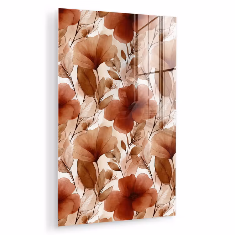 Glas schilderij - Bloemen - Aquarel - Botanisch - Terracotta — 1
