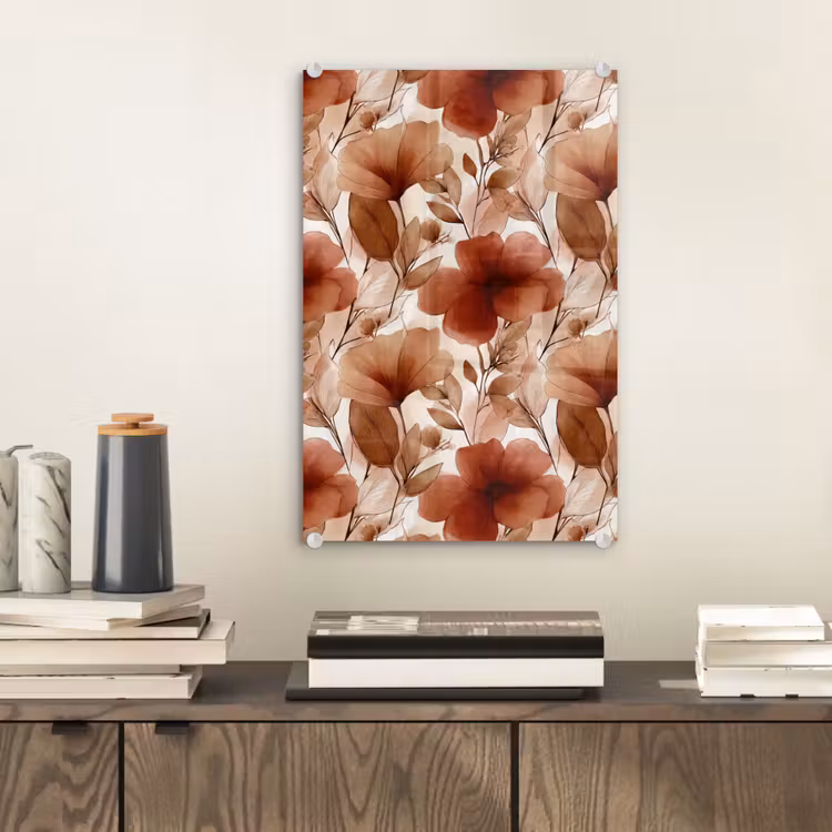 Glas schilderij - Bloemen - Aquarel - Botanisch - Terracotta — 2