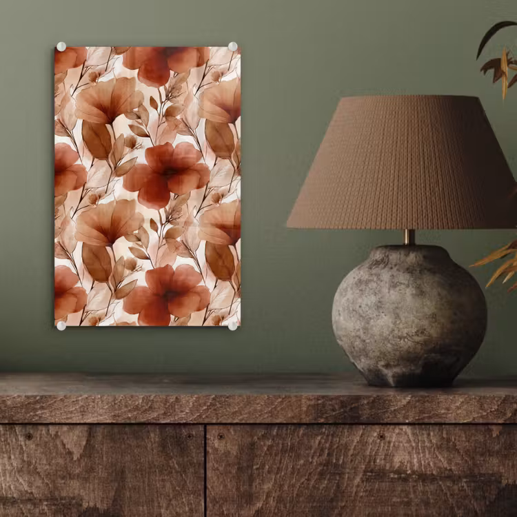 Glas schilderij - Bloemen - Aquarel - Botanisch - Terracotta — 4