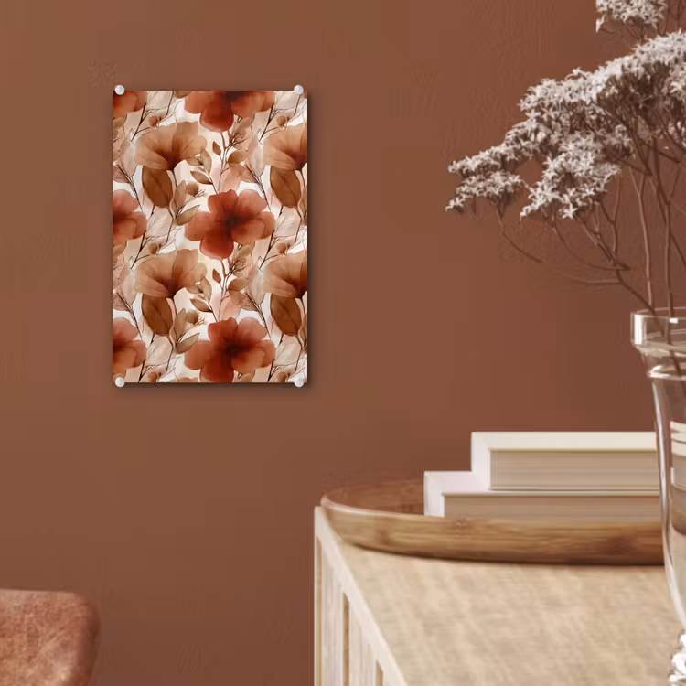 Glas schilderij - Bloemen - Aquarel - Botanisch - Terracotta — 6