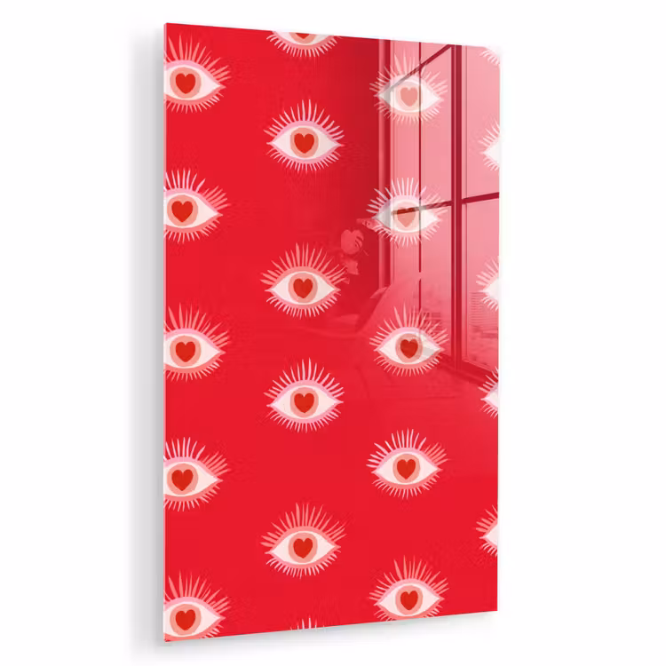 Glas schilderij - Ogen - Hart - Abstract - Rood - Roze — 1