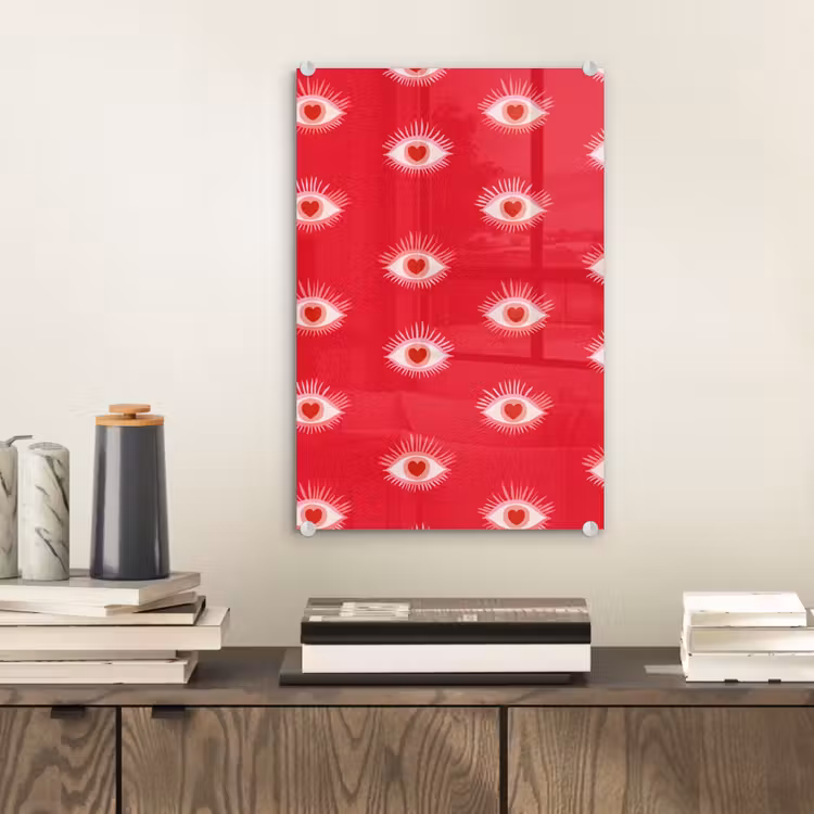 Glas schilderij - Ogen - Hart - Abstract - Rood - Roze — 2