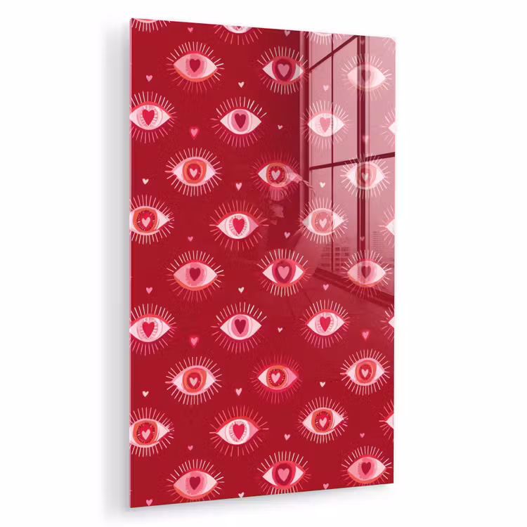 Glas schilderij - Ogen - Patroon - Roze - Donkerrood — 1