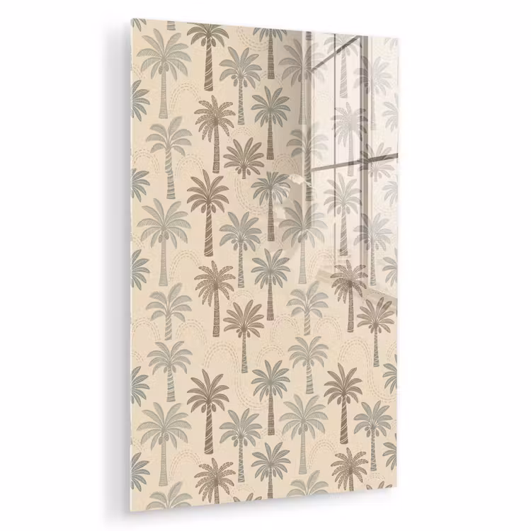 Glas schilderij - Palmbomen - Patroon - Tropisch - Beige — 1