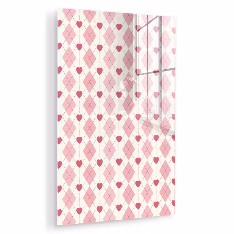 Glas schilderij - Ruiten - Klassiek - Roze - Wit — 1