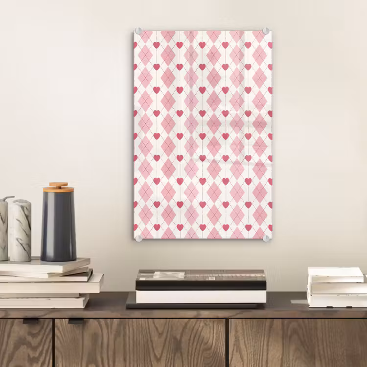 Glas schilderij - Ruiten - Klassiek - Roze - Wit — 2