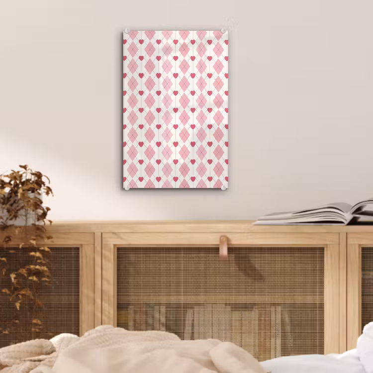 Glas schilderij - Ruiten - Klassiek - Roze - Wit — 5