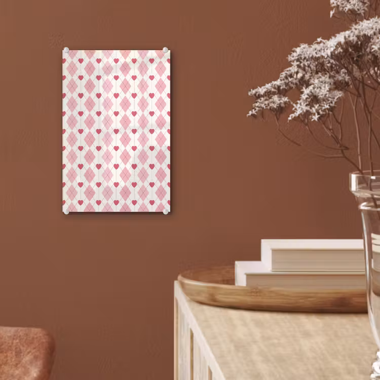 Glas schilderij - Ruiten - Klassiek - Roze - Wit — 6