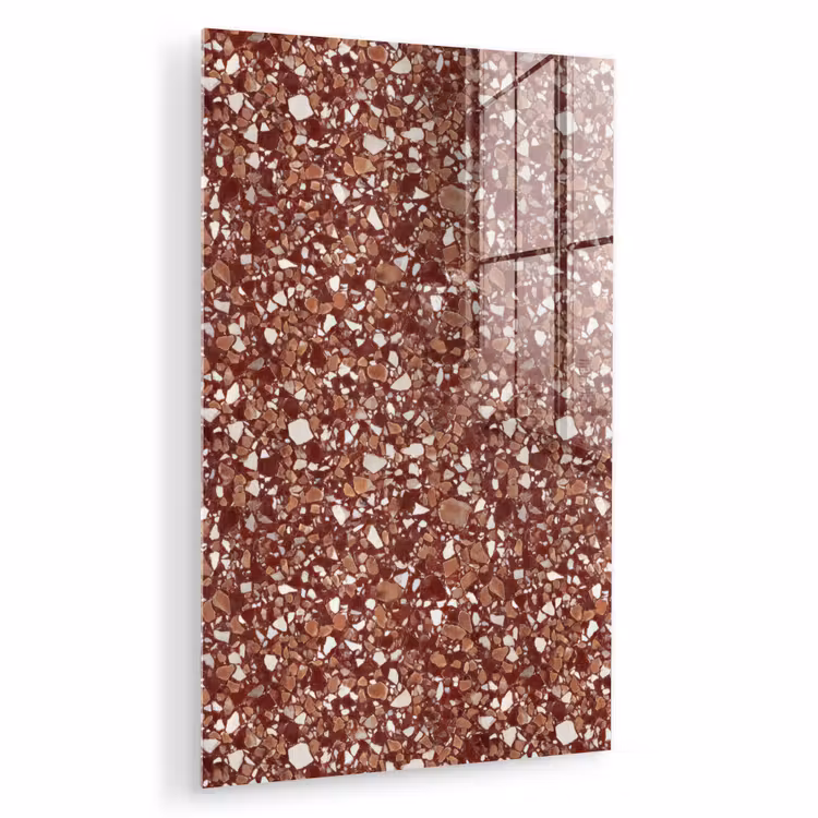 Glas schilderij - Terrazzo - Patroon - Steentextuur - Roodbruin — 1