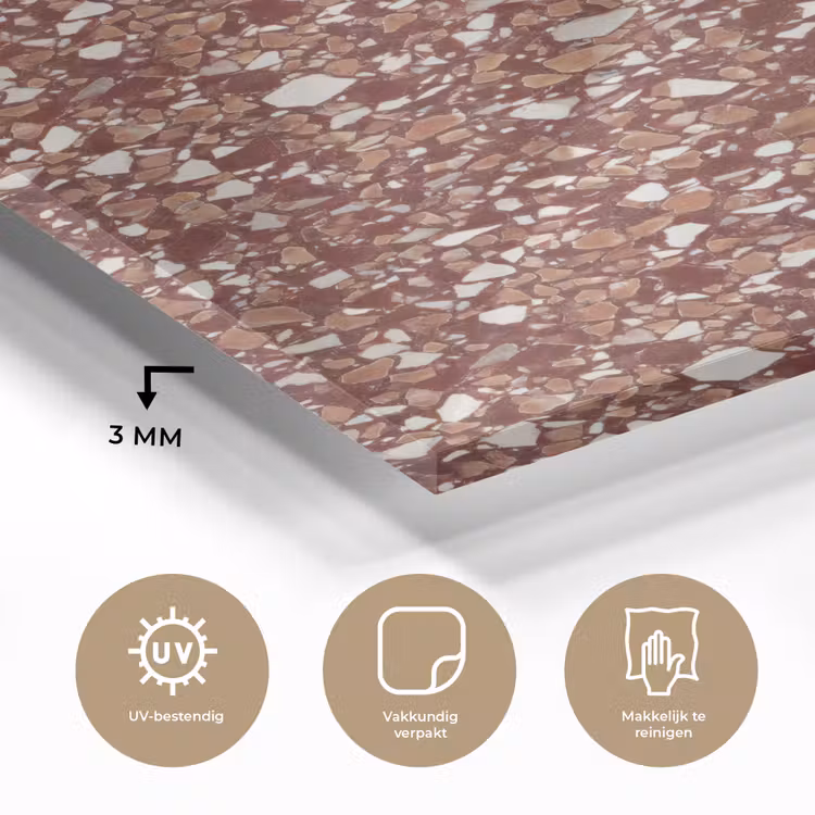 Glas schilderij - Terrazzo - Patroon - Steentextuur - Roodbruin — 3