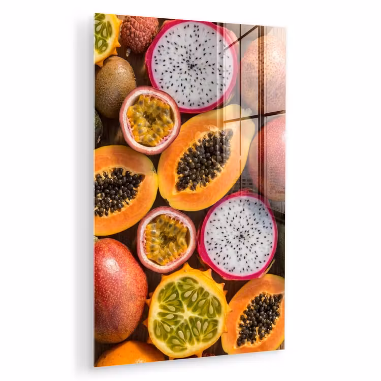 Glas schilderij - Fruit - Geopend - Tropisch - Eten - Kleurrijk — 1